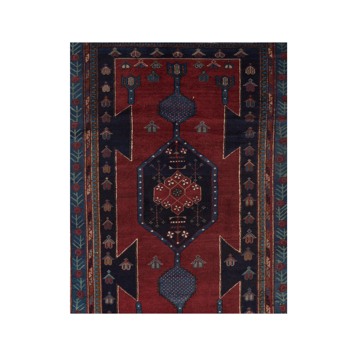 ANTIQUE RUSSIAN KAZAK RED / NAVY 4'11" X 8'3"