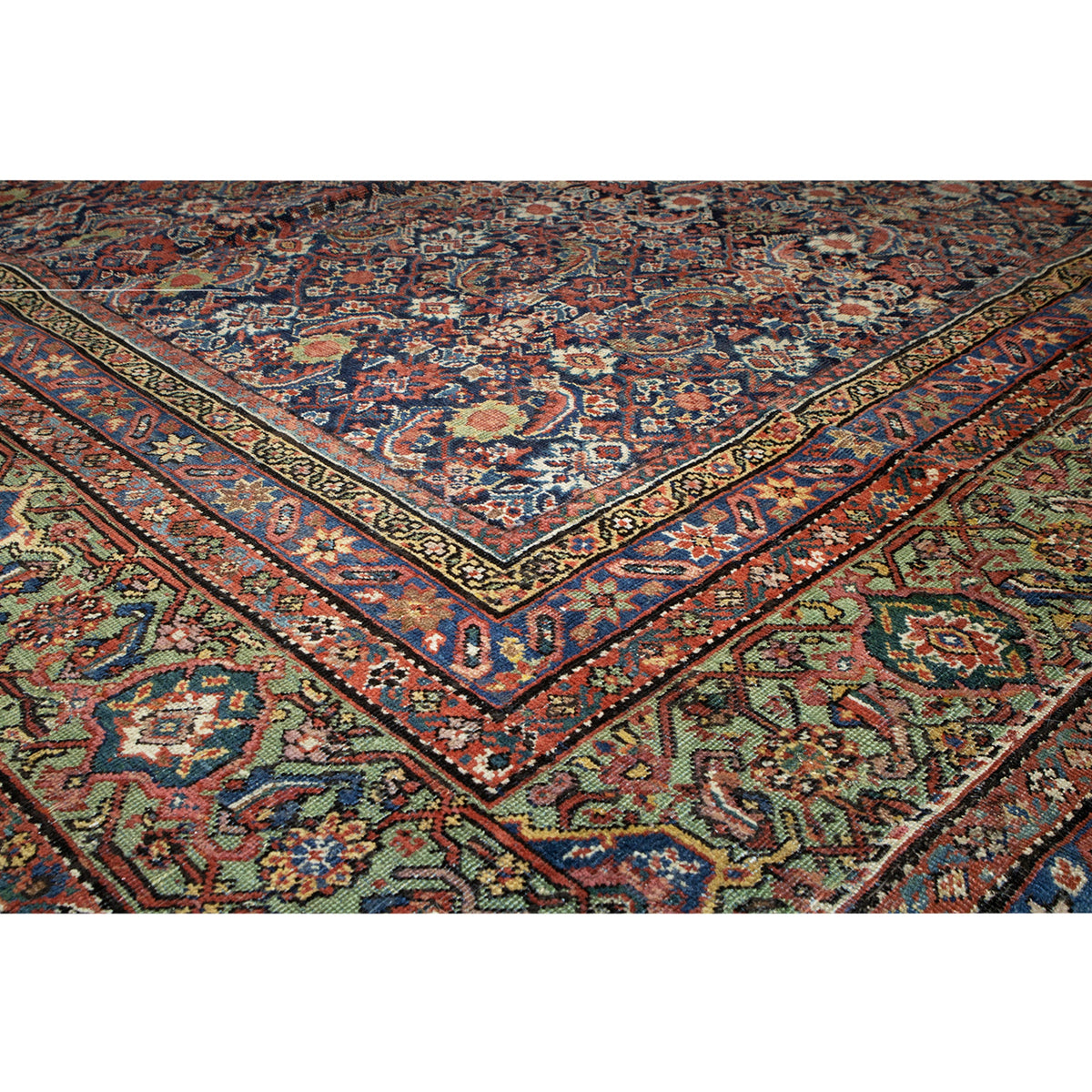ANTIQUE PERISAN 19TH CENTURY FERAHAN NAVY / LIGHT GREEN 13' X 16'10"