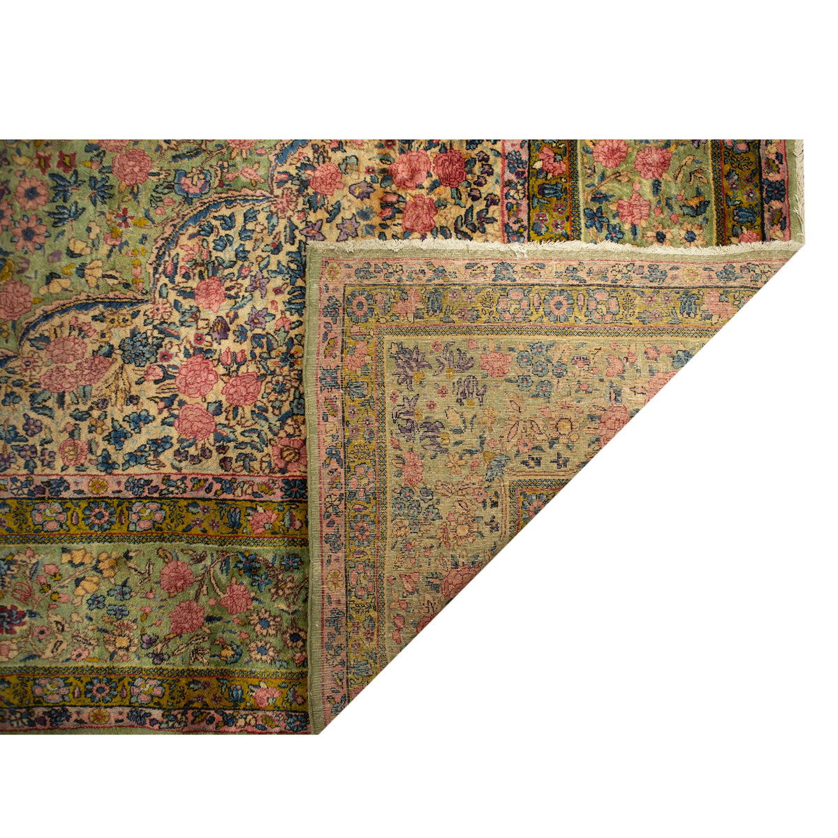 ANTIQUE PERSIAN FINE LAVAR KIRMAN GREEN 9'6" X 15'7"