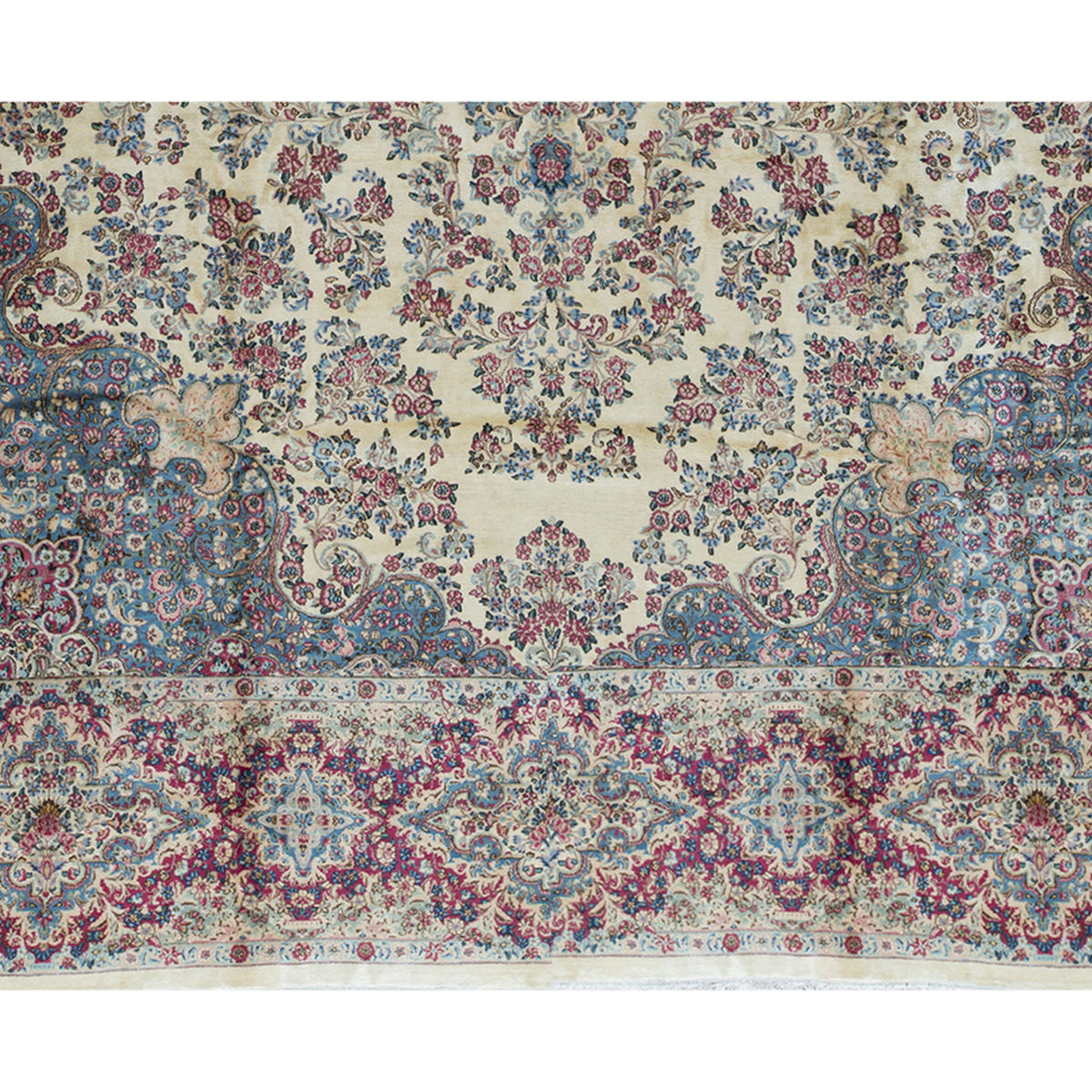 SEMI-ANTIQUE KIRMAN IVORY / RED 13'5" X 26'2"