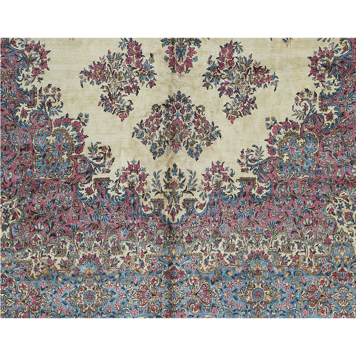 SEMI-ANTIQUE KIRMAN IVORY / BLUE 11'8" X 20'5"