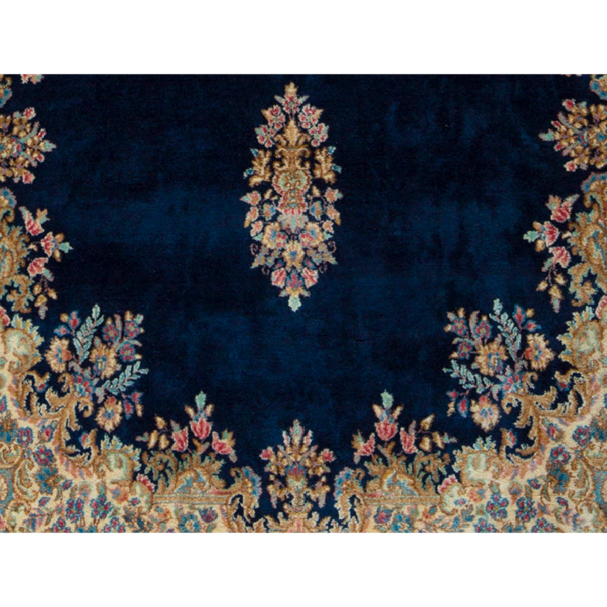 SEMI-ANTIQUE KIRMAN DARK BLUE / IVORY 5'8" X 11'8"