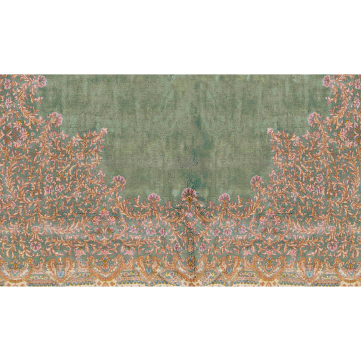 SEMI-ANTIQUE KIRMAN LIGHT GREEN / IVORY 14'2" X 21'10"