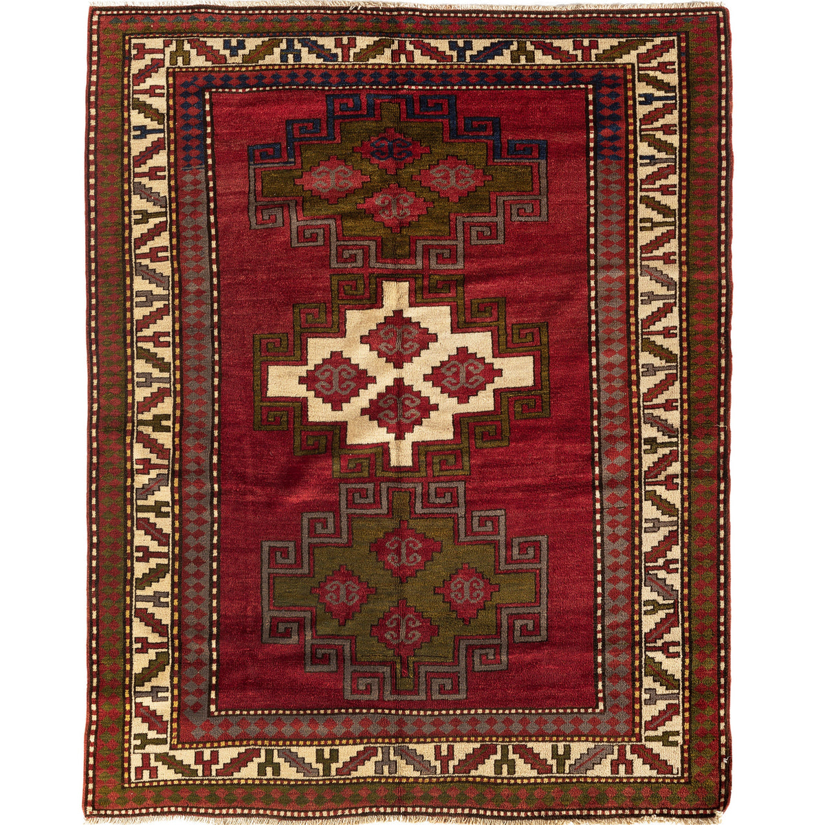 ANTIQUE RUSSIAN KAZAK RED / IVORY 5'8" X 7'5"