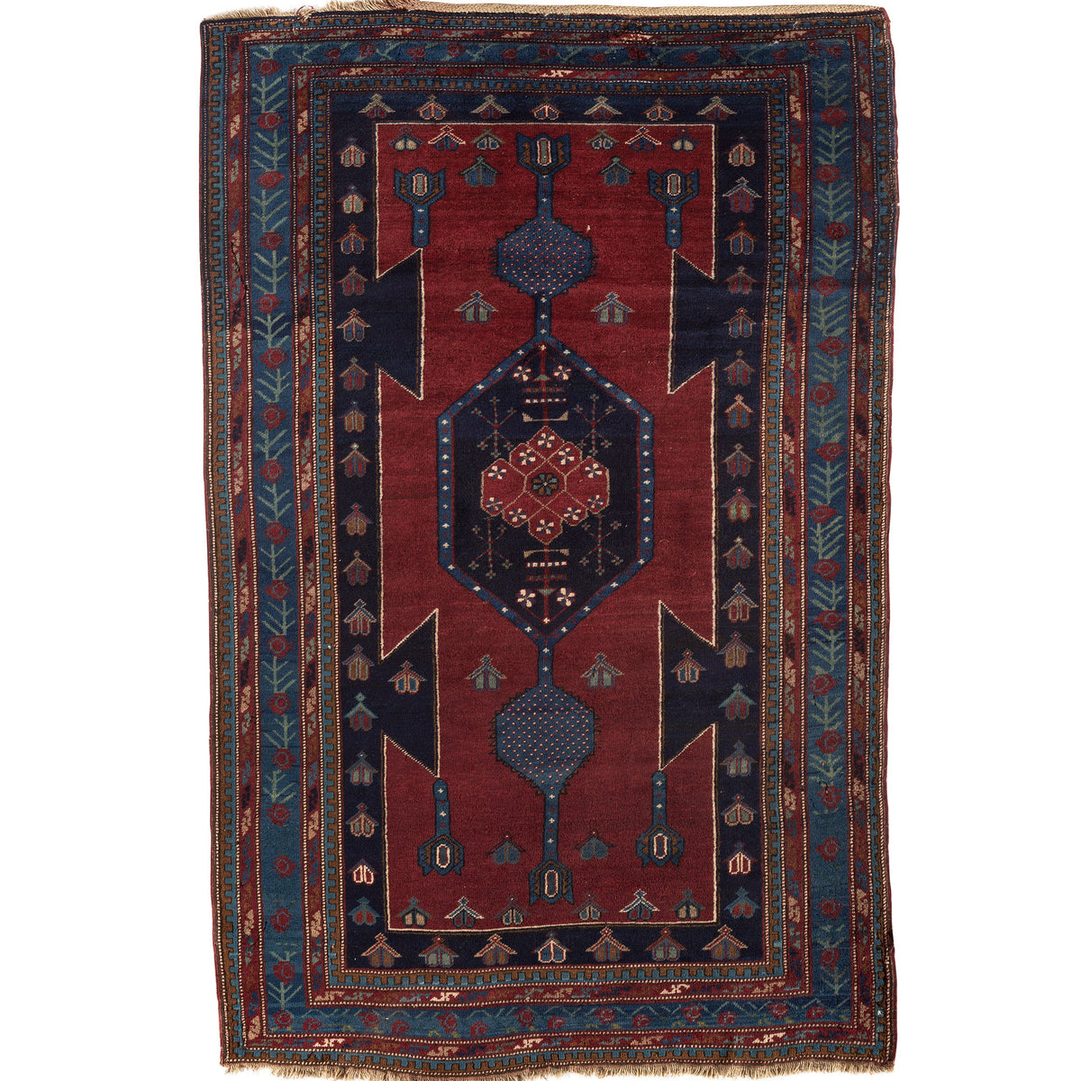 ANTIQUE RUSSIAN KAZAK RED / NAVY 4'11" X 8'3"