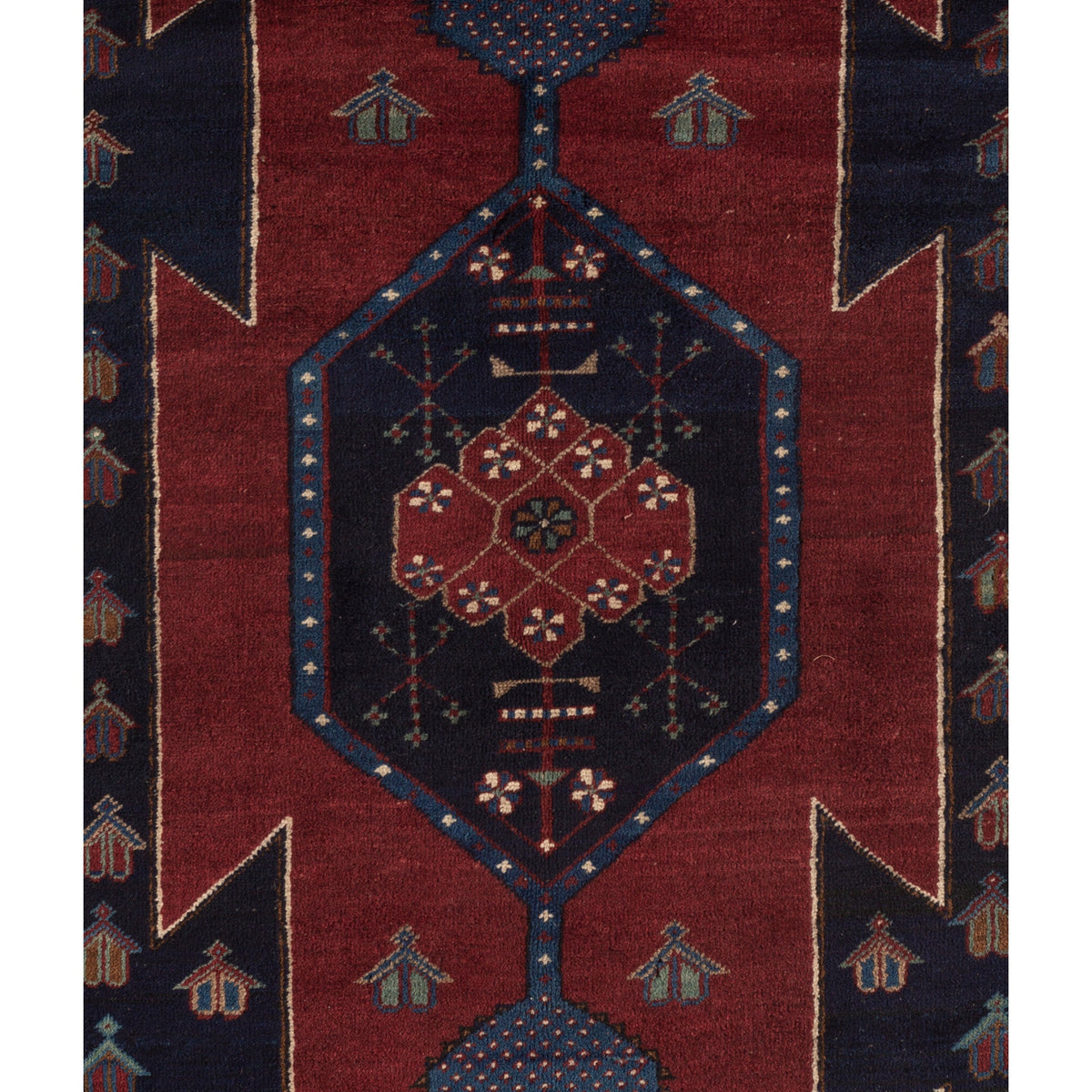 ANTIQUE RUSSIAN KAZAK RED / NAVY 4'11" X 8'3"