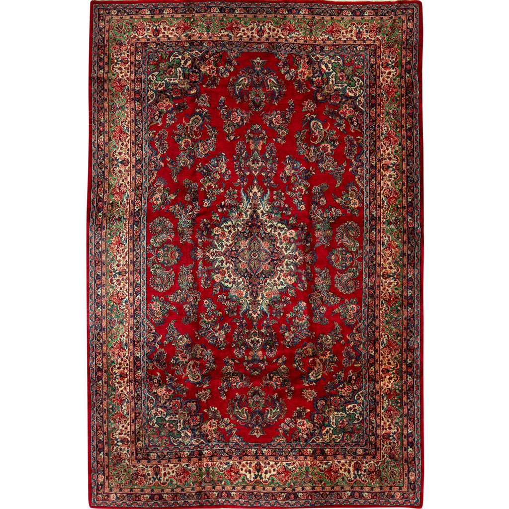 ANTIQUE PERSIAN FINE KAZVIN RED / GREEN 9' X 14'2"