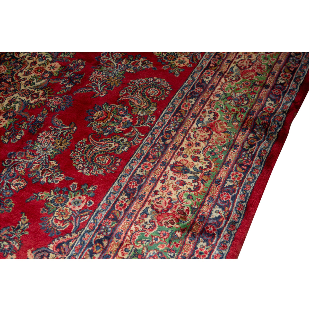 ANTIQUE PERSIAN FINE KAZVIN RED / GREEN 9' X 14'2"