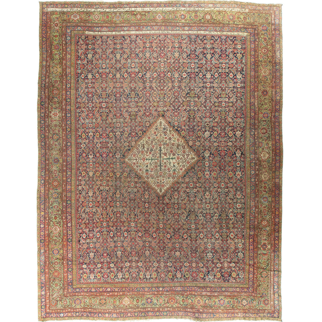 ANTIQUE PERISAN 19TH CENTURY FERAHAN NAVY / LIGHT GREEN 13' X 16'10"