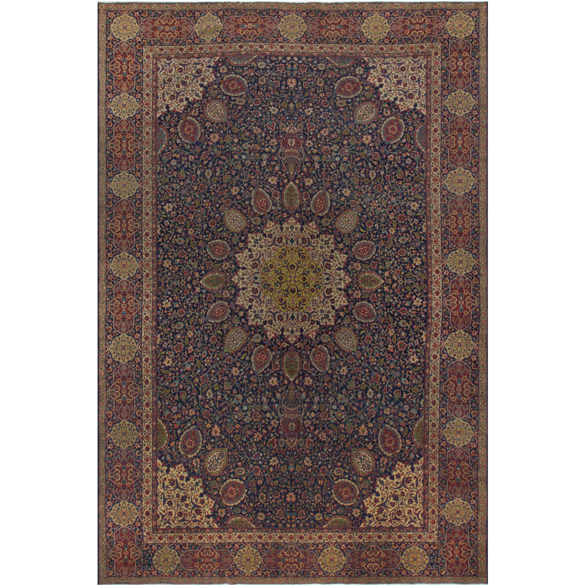 ANTIQUE PERSIAN FINE TABRIZ NAVY / NAVY 15' X 22'