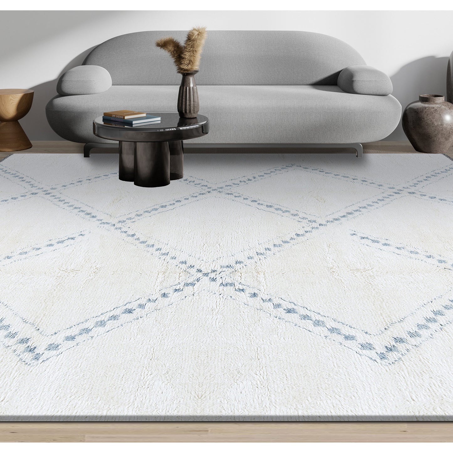 MOROCCAN TZ171 IVORY / LIGHT BLUE