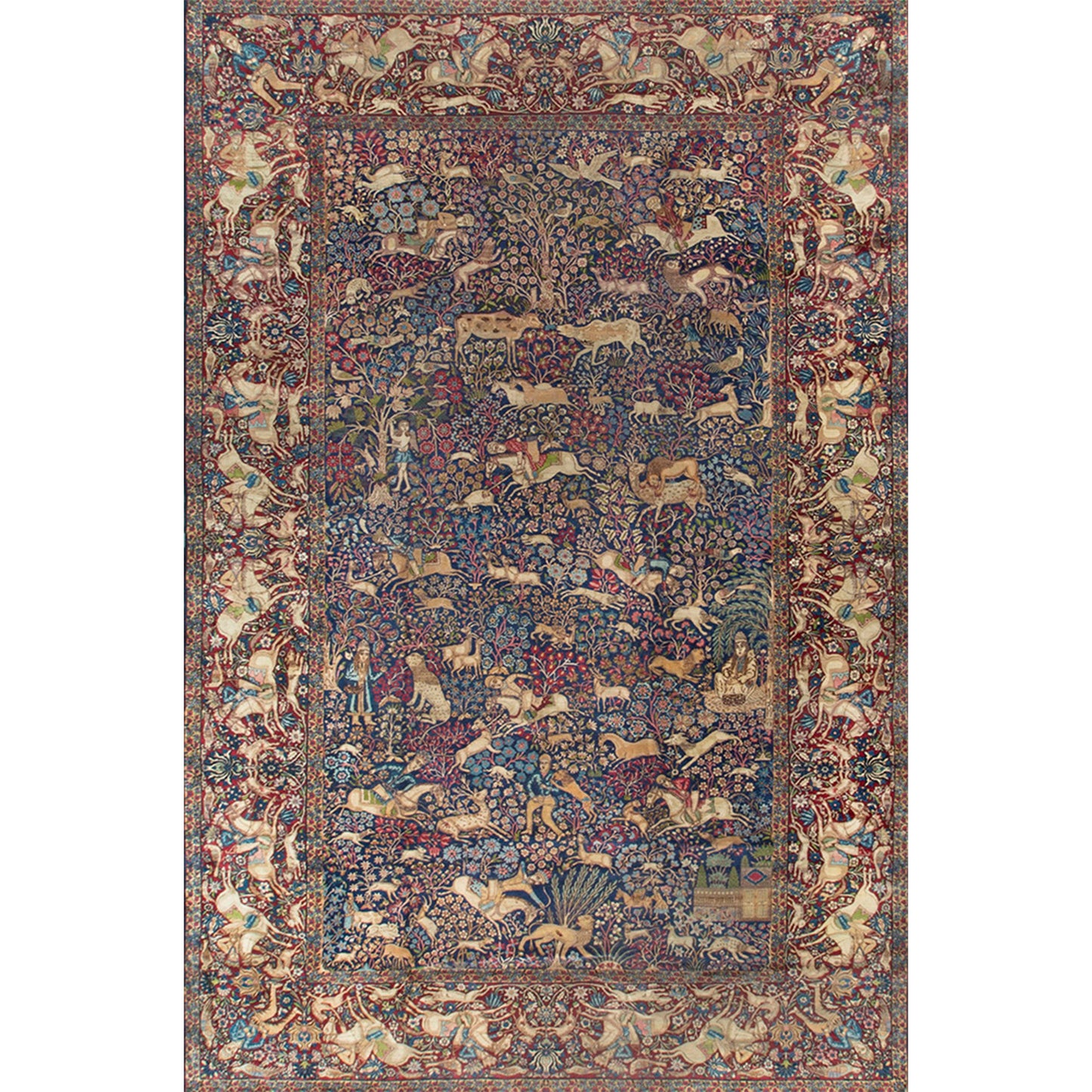 ANTIQUE PERSIAN FINE KIRMAN NAVY / RED 11'4" X 19'