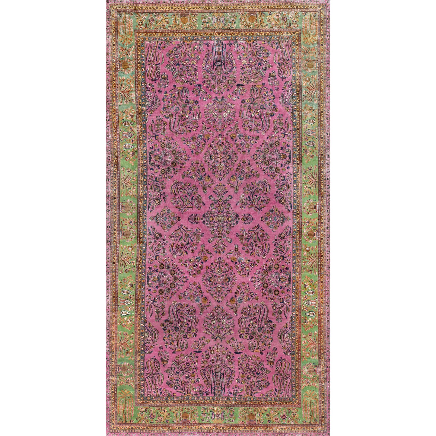 ANTIQUE PERSIAN FINE KASHAN RED / NAVY 11' X 19'1"