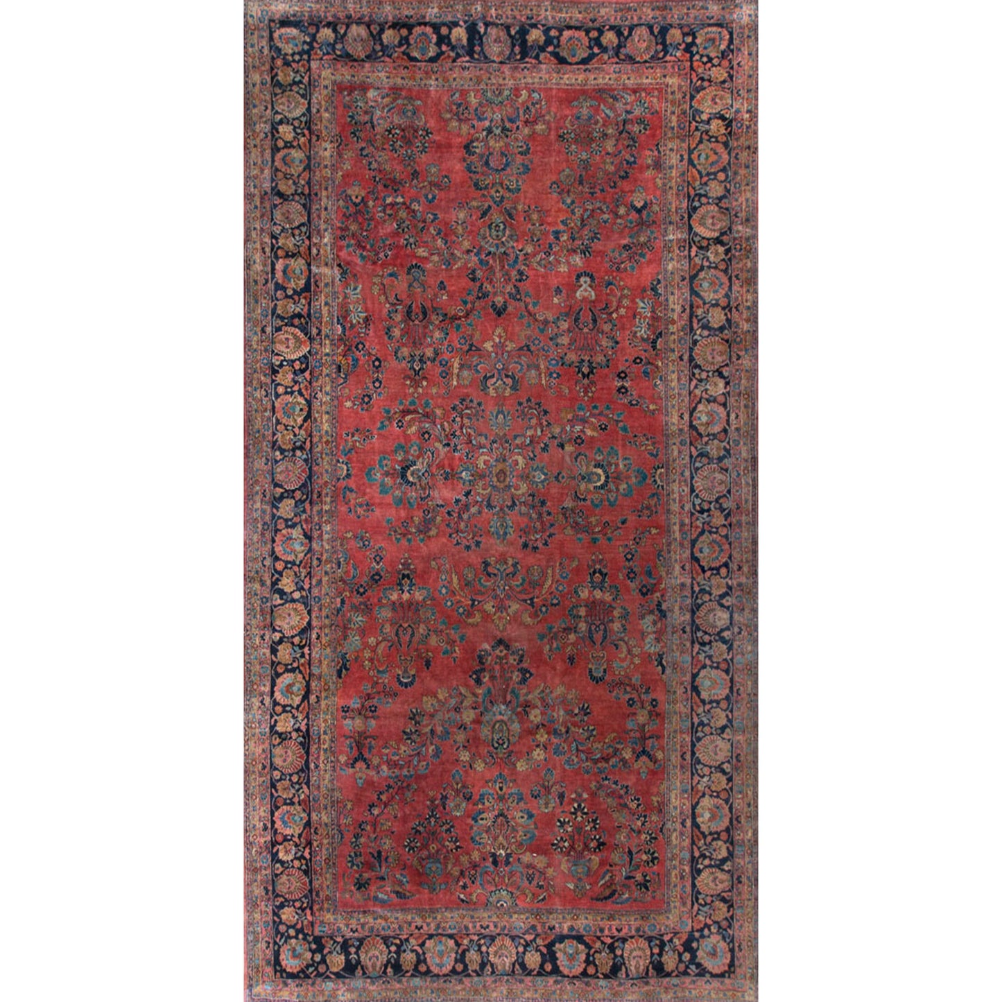 ANTIQUE PERSIAN FINE SAROUK RED / NAVY 10'6" X 17'7"