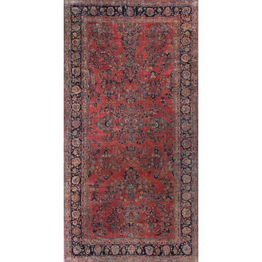 ANTIQUE PERSIAN FINE SAROUK RED / NAVY 10'6" X 17'7"