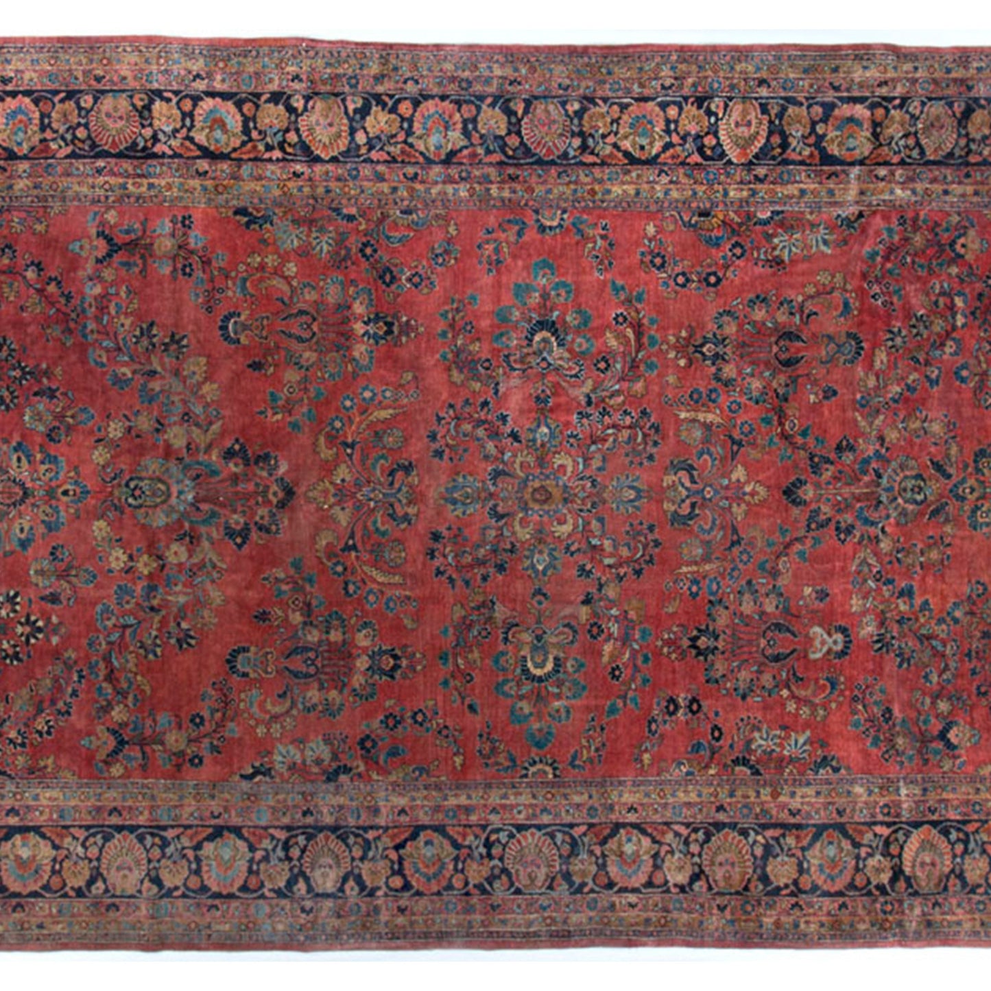 ANTIQUE PERSIAN FINE SAROUK RED / NAVY 10'6" X 17'7"