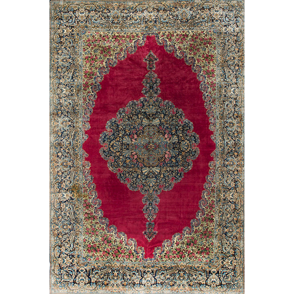SEMI-ANT PERSIA FINE KIRMAN RED / NAVY 10'10" X 16'10"