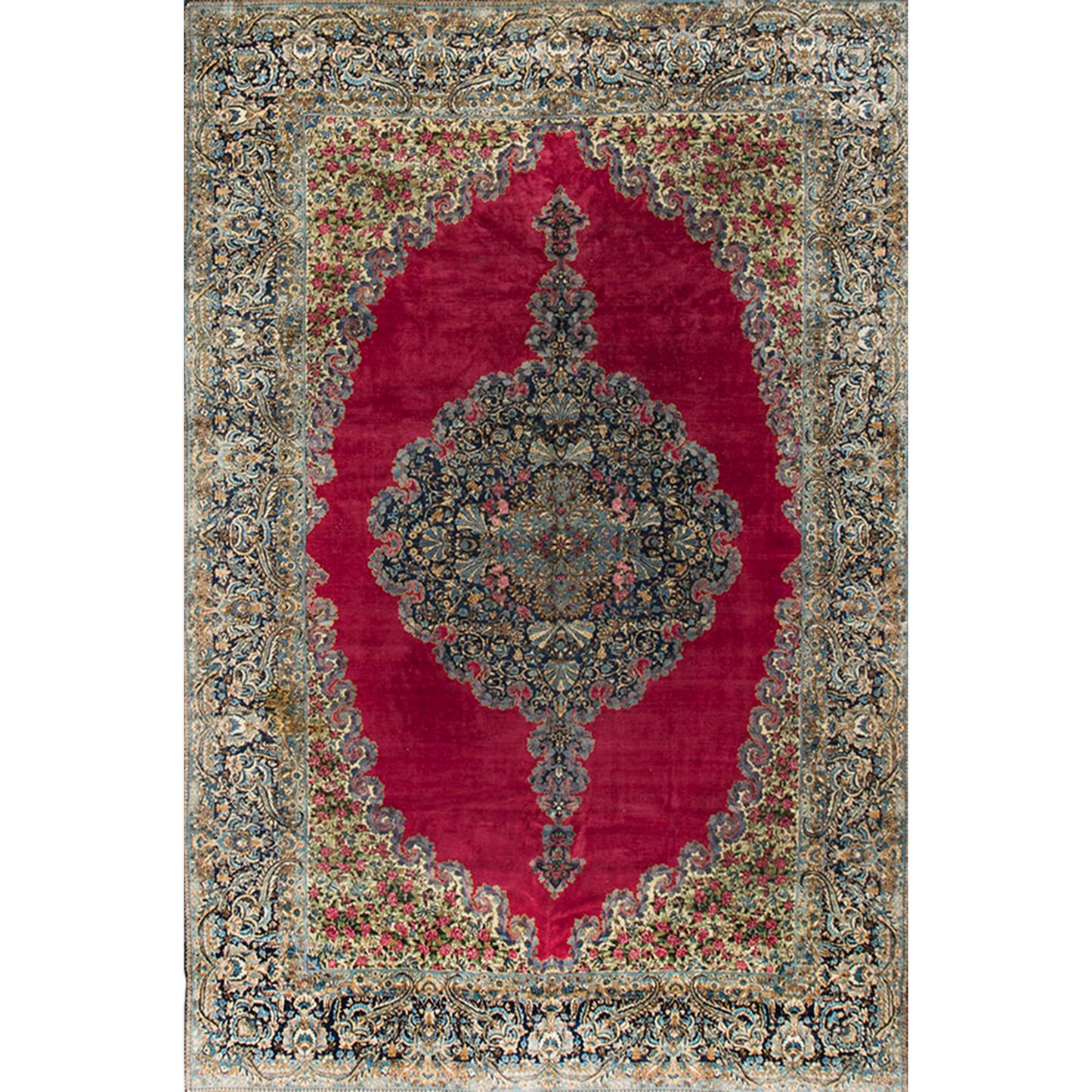 SEMI-ANT PERSIA FINE KIRMAN RED / NAVY 10'10" X 16'10"