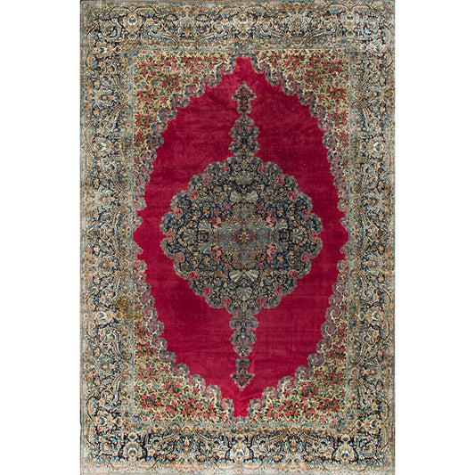 SEMI-ANT PERSIA FINE KIRMAN RED / NAVY 10'10" X 16'10"