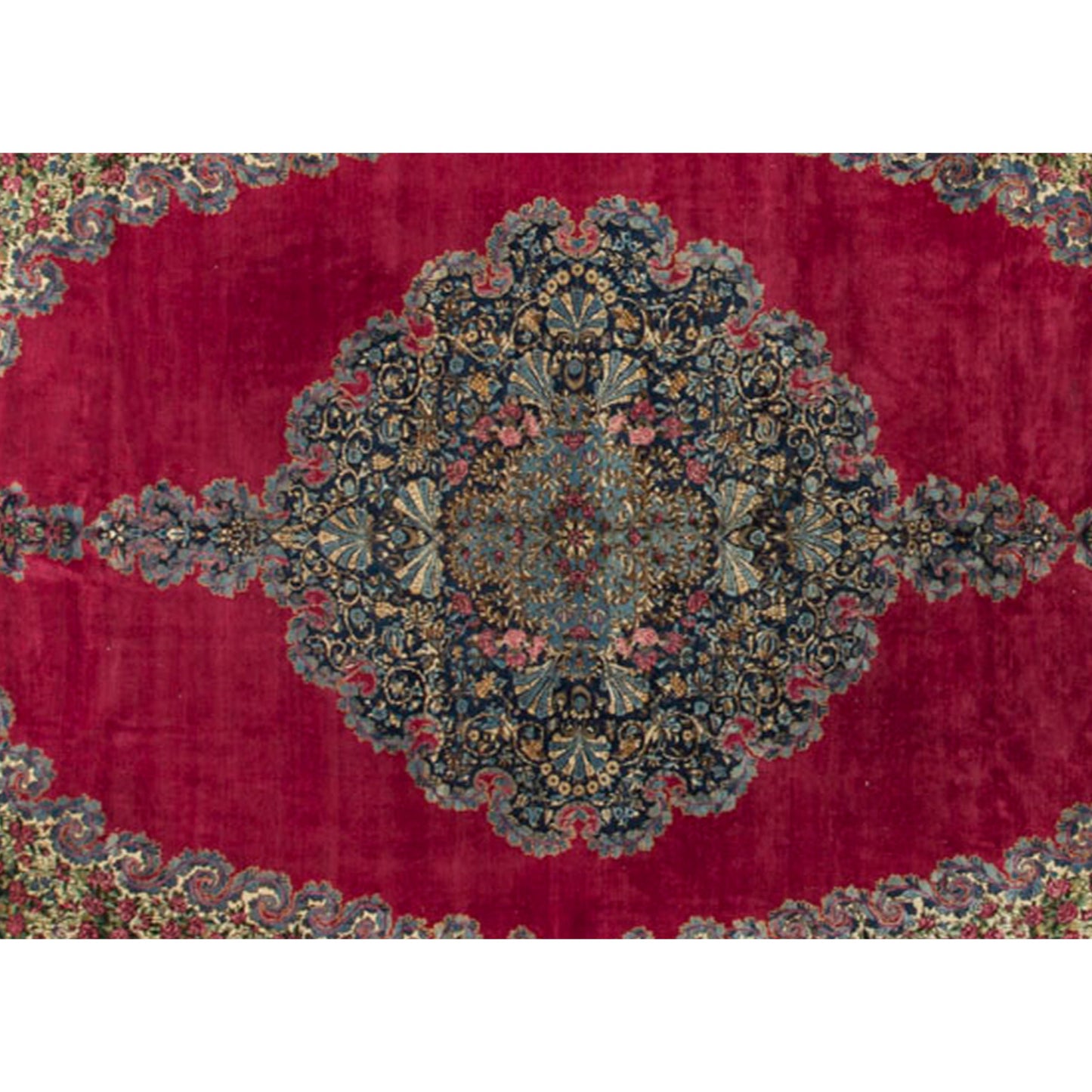 SEMI-ANT PERSIA FINE KIRMAN RED / NAVY 10'10" X 16'10"