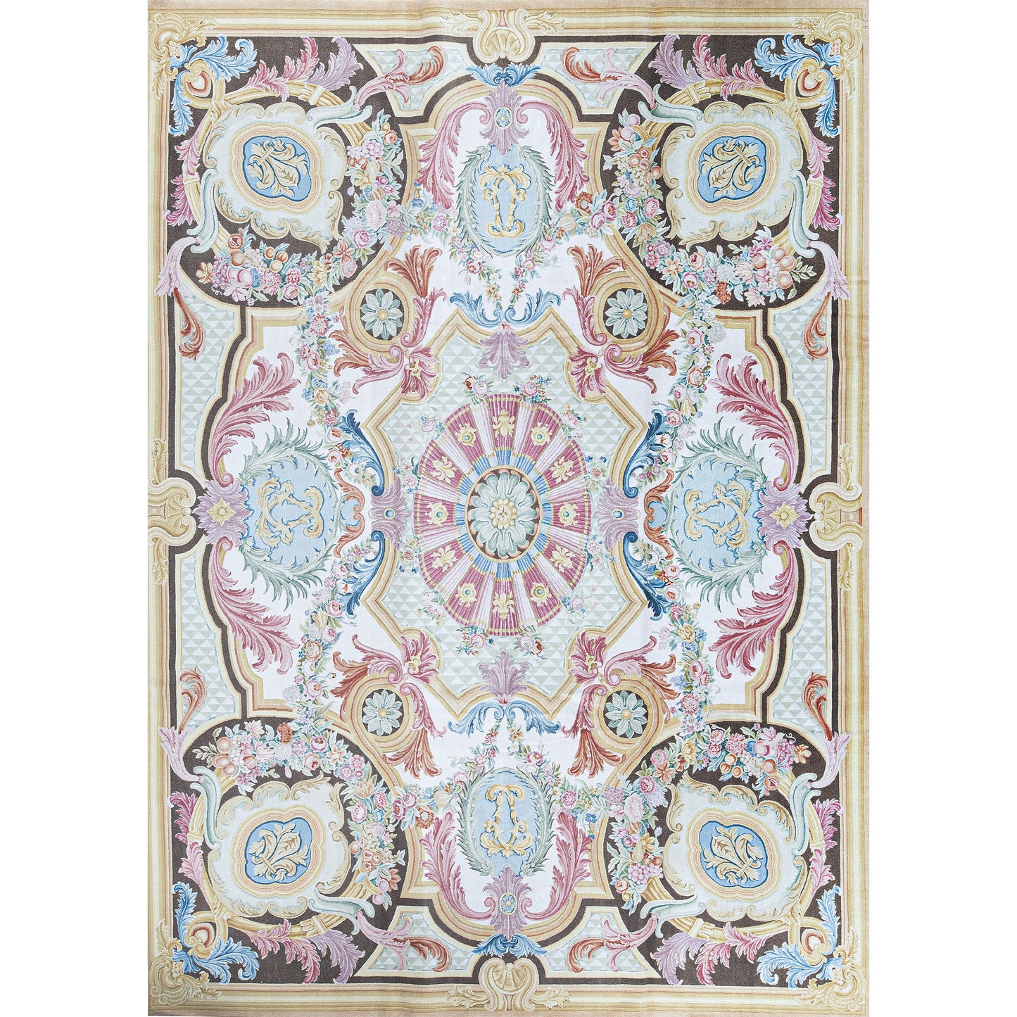 RENAISSANCE SAVONNERIE S-163 IVORY / BROWN 10'1" X 14'