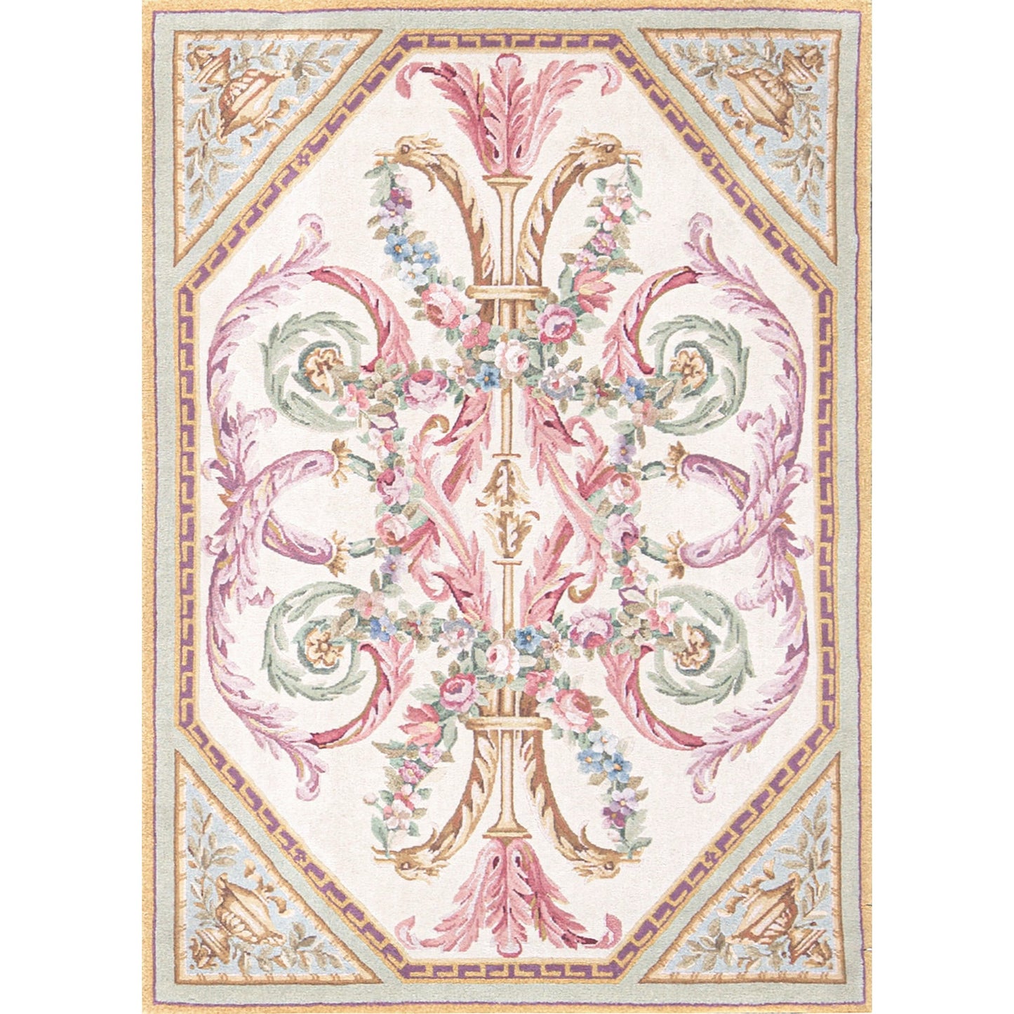 RENAISSANCE SAVONNERIE S-240 IVORY / GREEN 3'6" X 5'