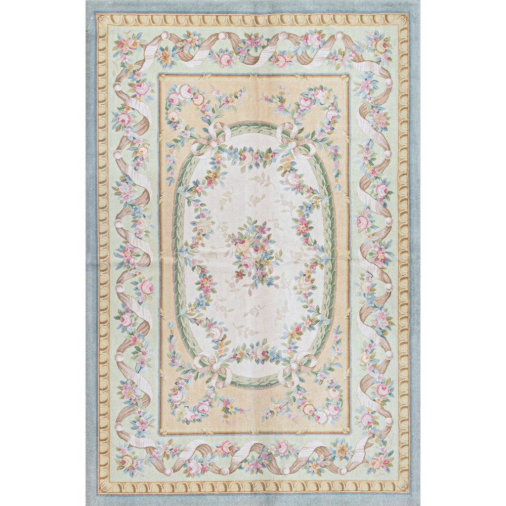 RENAISSANCE SAVONNERIE S-72- IVORY / LIGHT GREEN 6'1" X 9'1"