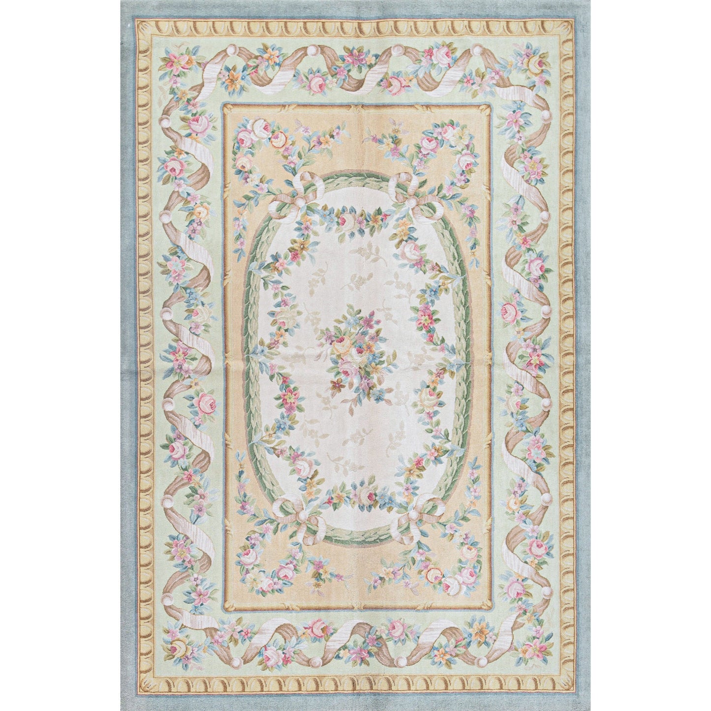 RENAISSANCE SAVONNERIE S-72- IVORY / LIGHT GREEN 6'1" X 9'1"