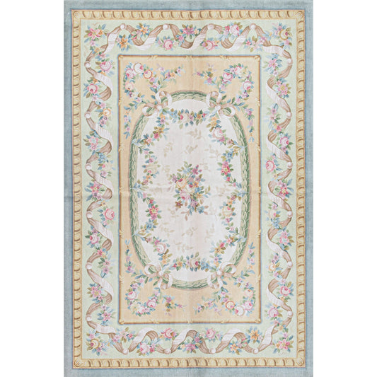 RENAISSANCE SAVONNERIE S-72- IVORY / LIGHT GREEN 6'1" X 9'1"