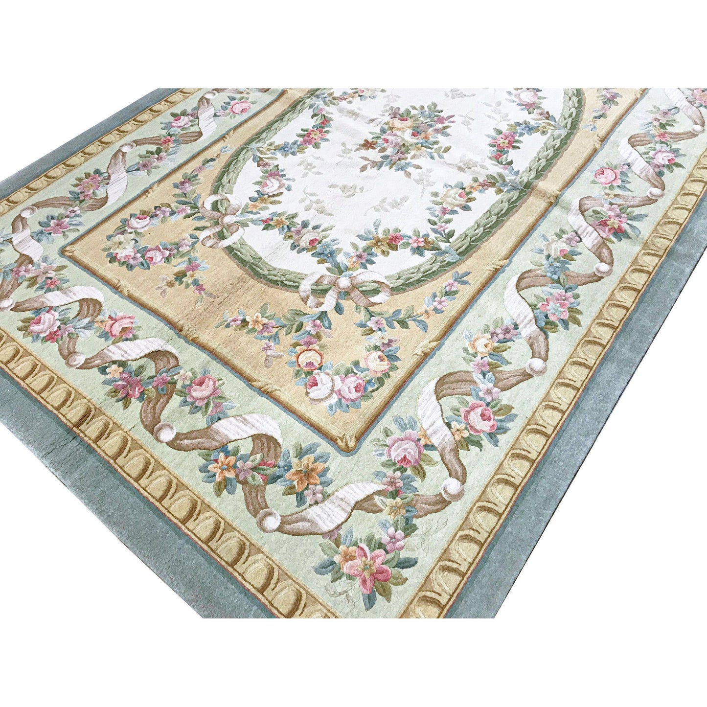 RENAISSANCE SAVONNERIE S-72- IVORY / LIGHT GREEN 6'1" X 9'1"