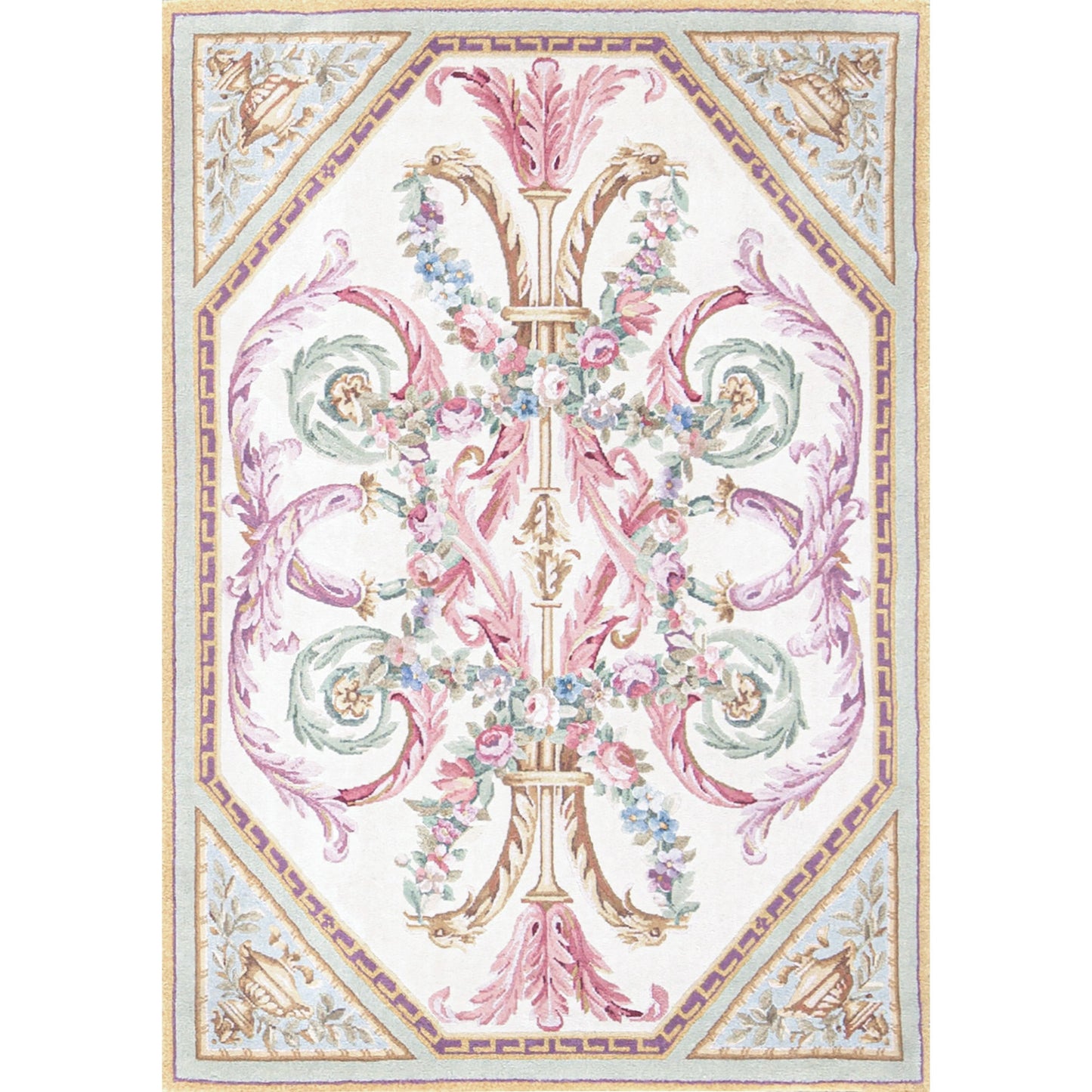 RENAISSANCE SAVONNERIE S-240 IVORY / GREEN 3'6" X 5'