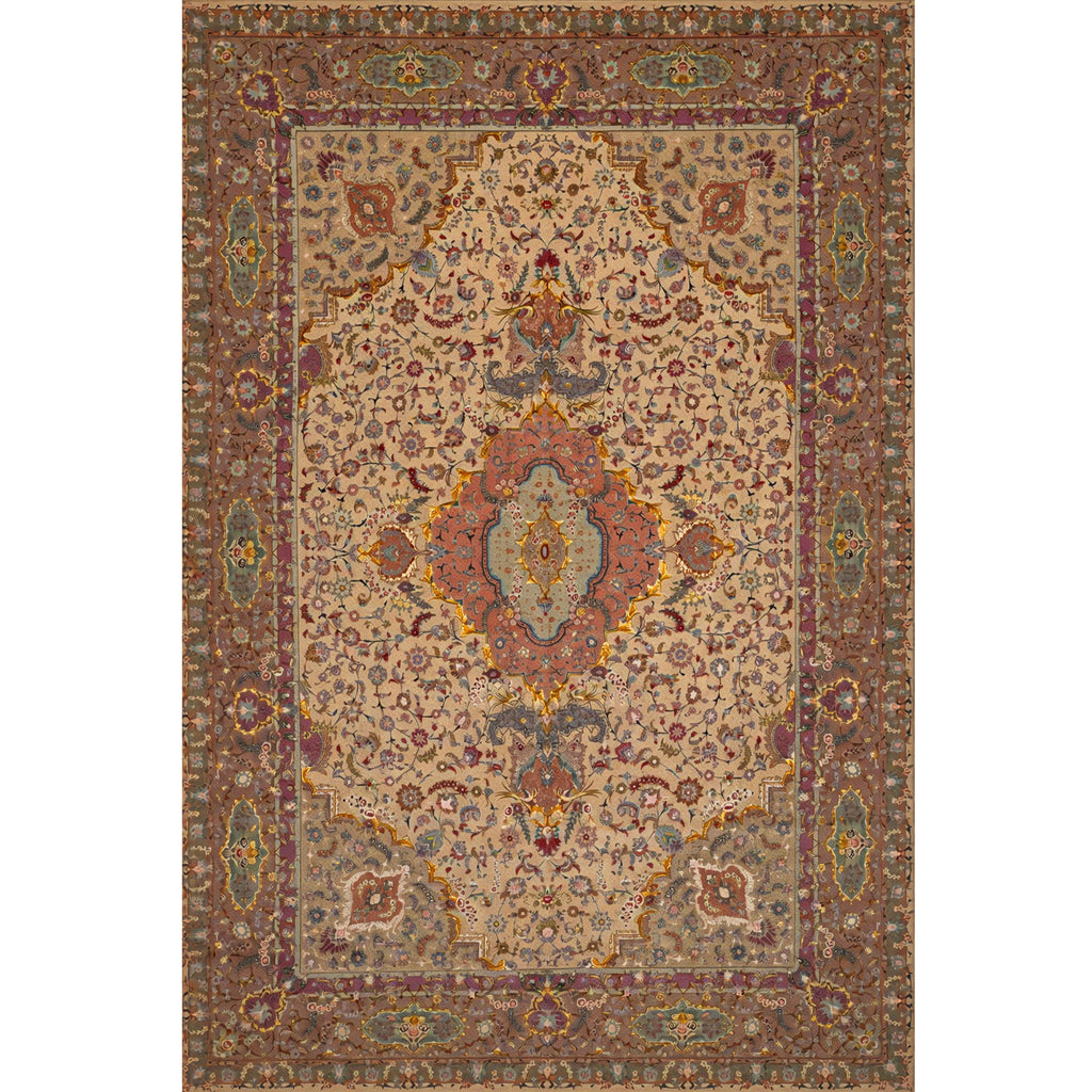ANTIQUE PERSIAN FINE TABRIZ IVORY / ROSE 11'5" X 16'10"