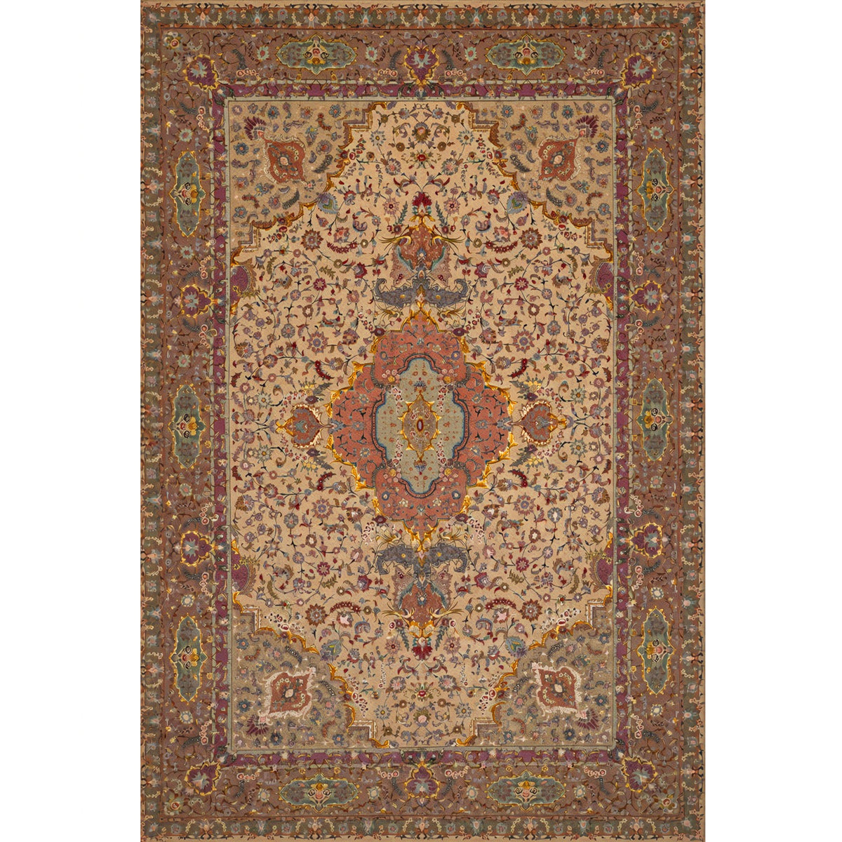 ANTIQUE PERSIAN FINE TABRIZ IVORY / ROSE 11'5" X 16'10"