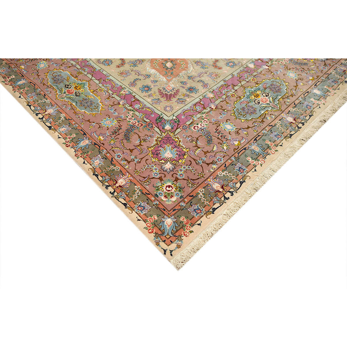 ANTIQUE PERSIAN FINE TABRIZ IVORY / ROSE 11'5" X 16'10"