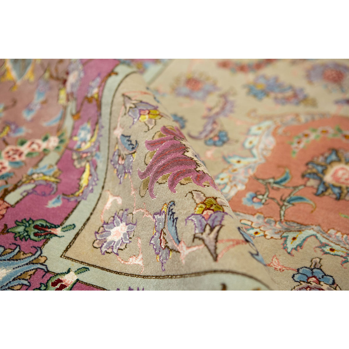 ANTIQUE PERSIAN FINE TABRIZ IVORY / ROSE 11'5" X 16'10"