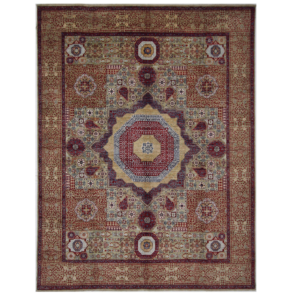 ARYANA MAMLU LIGHT GREEN / RED 7'10" X 10'4"