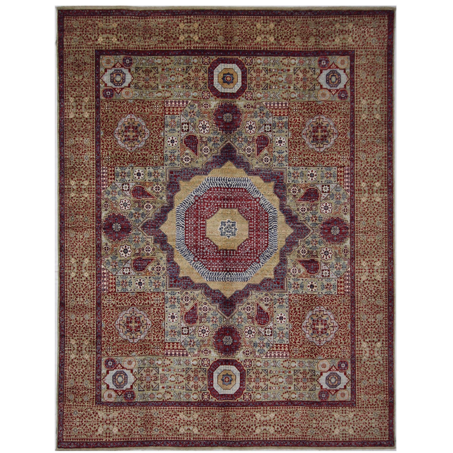 ARYANA MAMLU LIGHT GREEN / RED 7'10" X 10'4"
