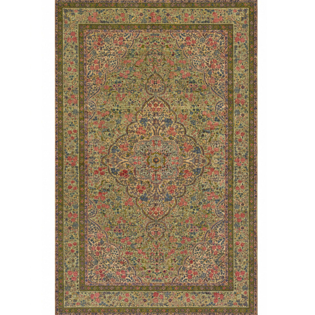 ANTIQUE PERSIAN FINE LAVAR KIRMAN GREEN 9'6" X 15'7"