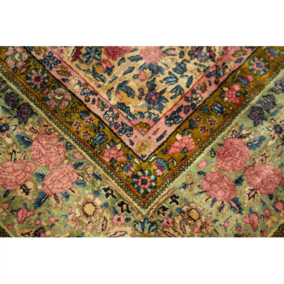 ANTIQUE PERSIAN FINE LAVAR KIRMAN GREEN 9'6" X 15'7"