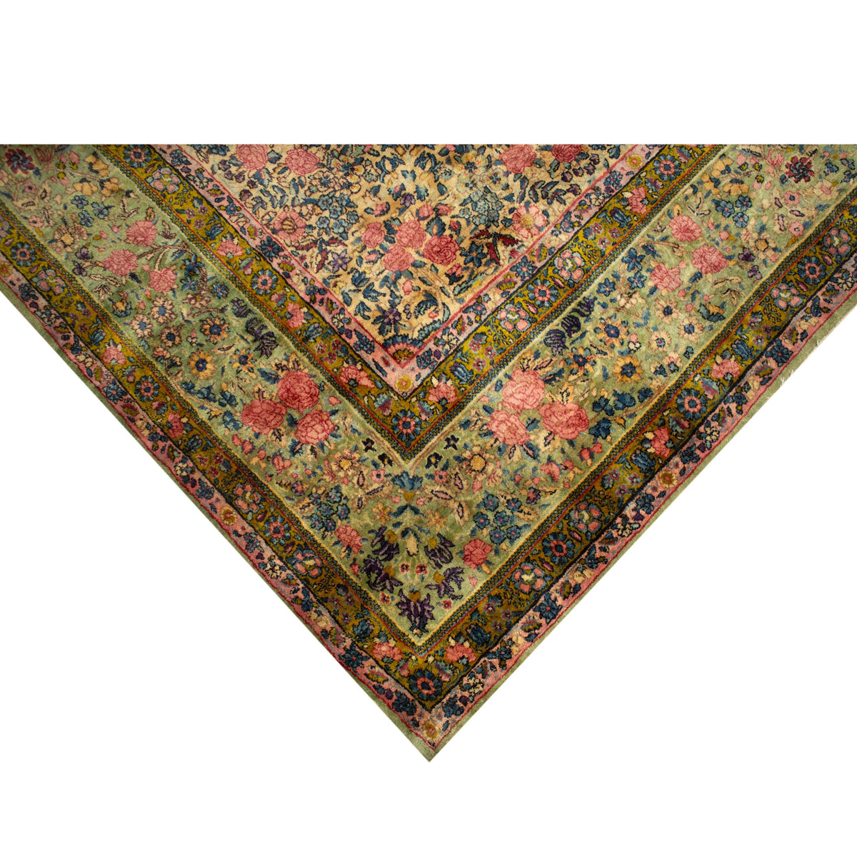 ANTIQUE PERSIAN FINE LAVAR KIRMAN GREEN 9'6" X 15'7"