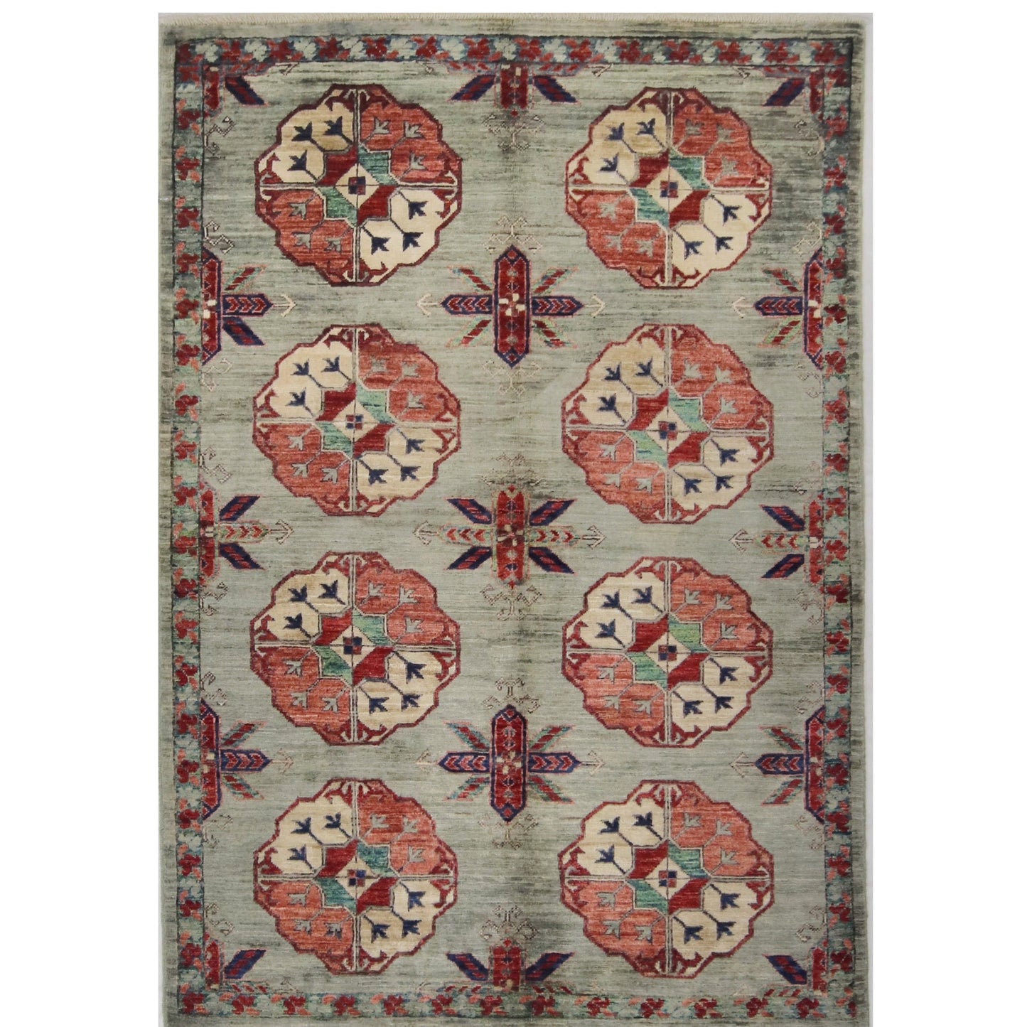 ARYANA ARYAN LIGHT GREEN / RED 3'9" X 5'8"