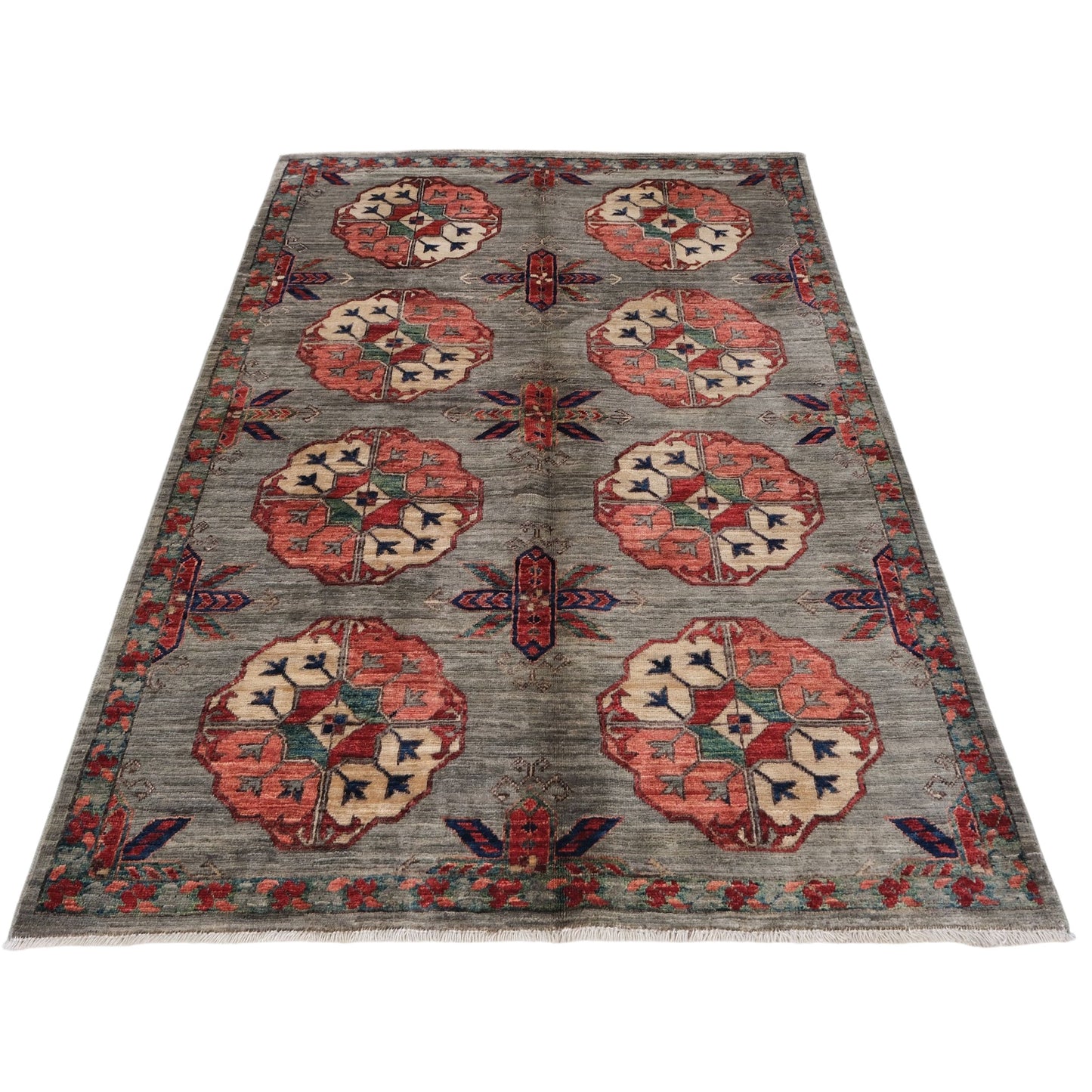 ARYANA ARYAN LIGHT GREEN / RED 3'9" X 5'8"