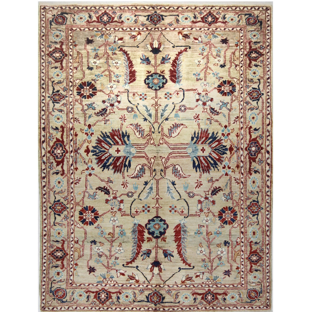 ARYANA ARYAN LIGHT GREEN / RED 4'2" X 5'10"
