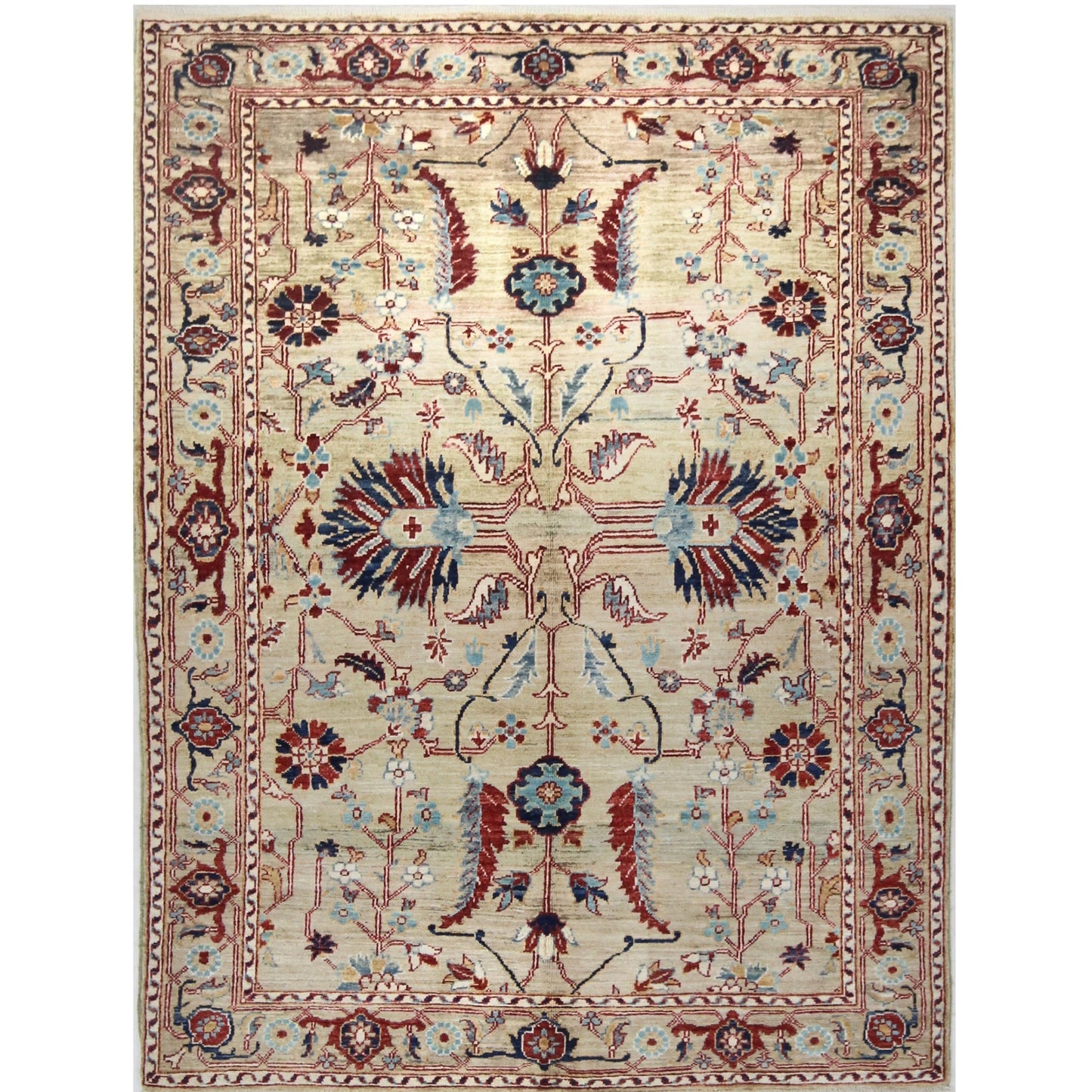 ARYANA ARYAN LIGHT GREEN / RED 4'2" X 5'10"