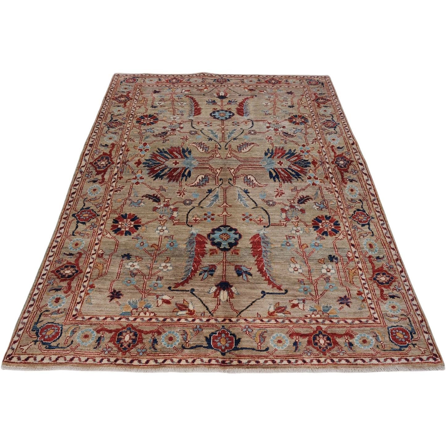 ARYANA ARYAN LIGHT GREEN / RED 4'2" X 5'10"