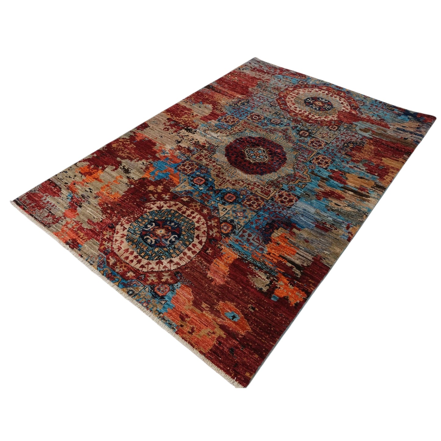ARYANA ARYAN LIGHT BLUE / RED 4'1" X 5'10"
