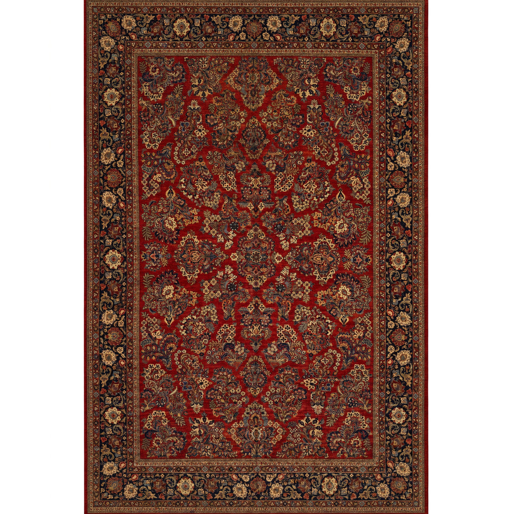 ANTIQUE PERSIAN FINE SAROUK RED / NAVY  10'11" X 16'8"