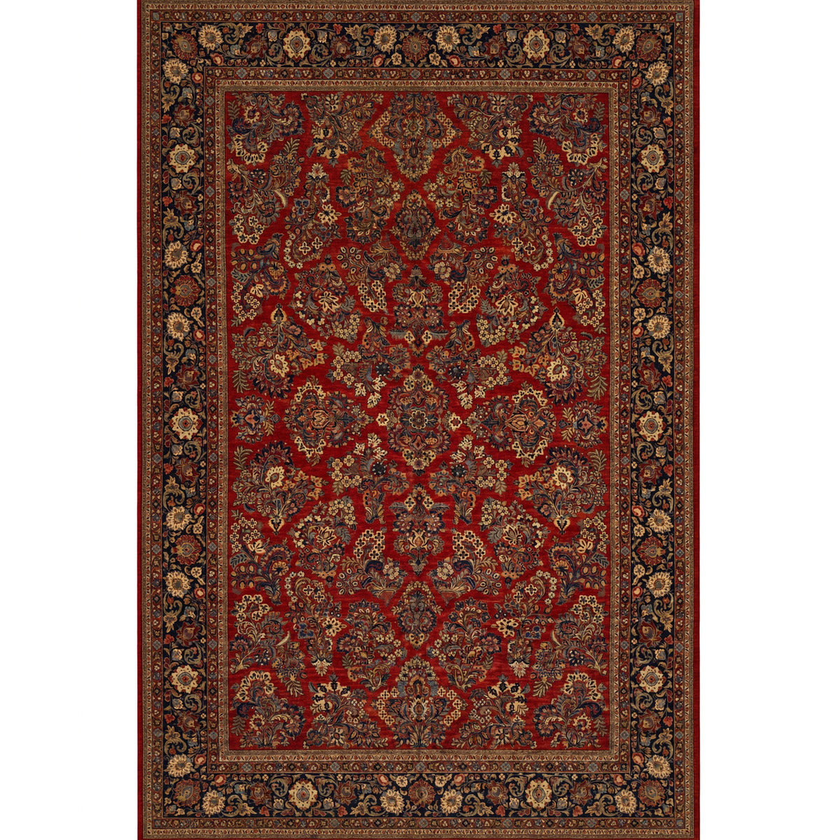 ANTIQUE PERSIAN FINE SAROUK RED / NAVY  10'11" X 16'8"
