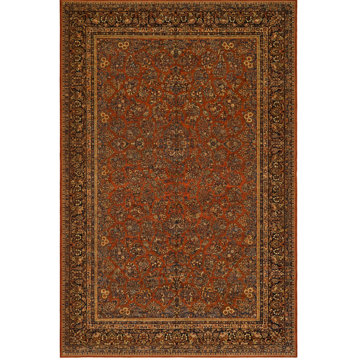 ANTIQUE PERSIAN FINE SAROUK RED / NAVY 12'2" X 14'3"