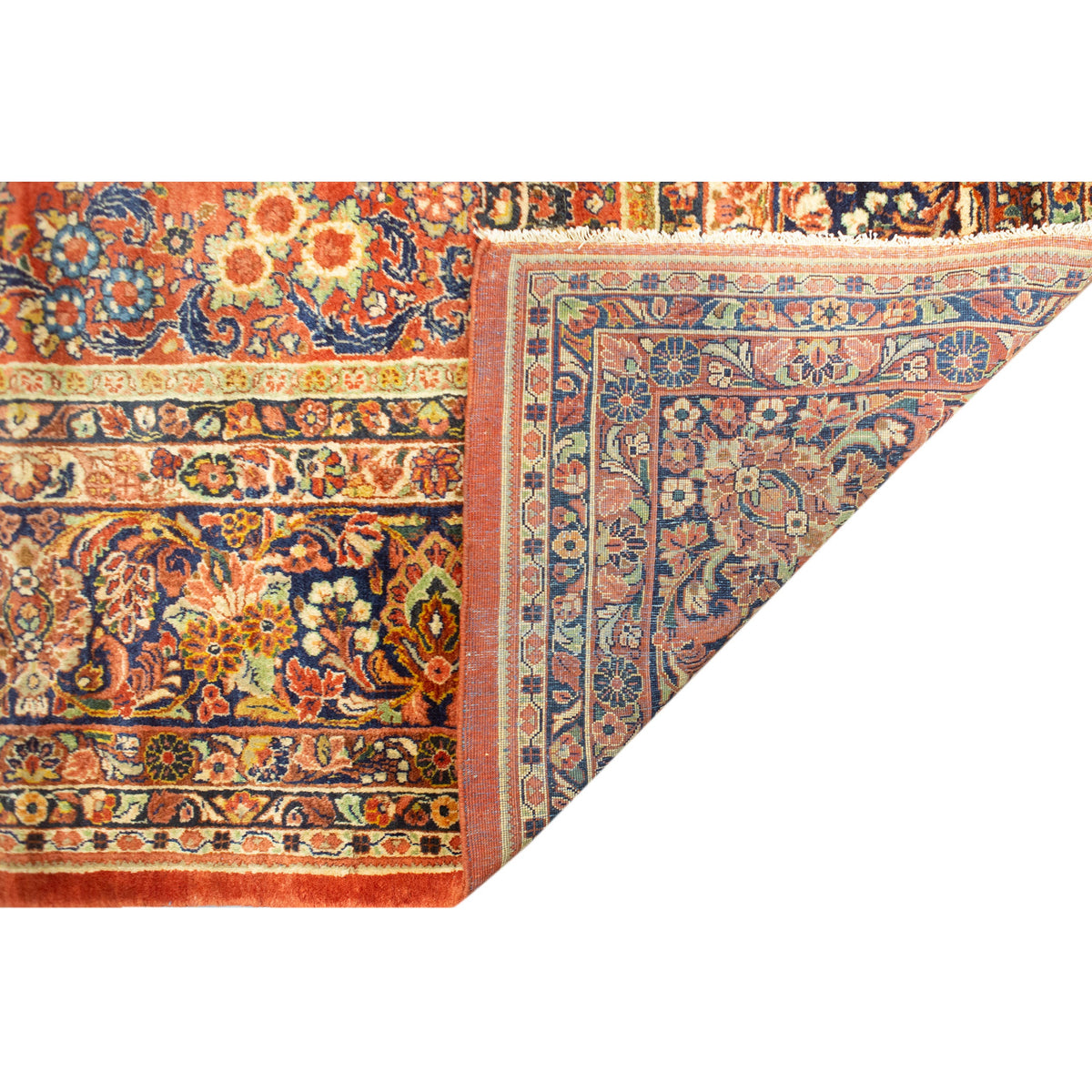 ANTIQUE PERSIAN FINE SAROUK RED / NAVY 12'2" X 14'3"